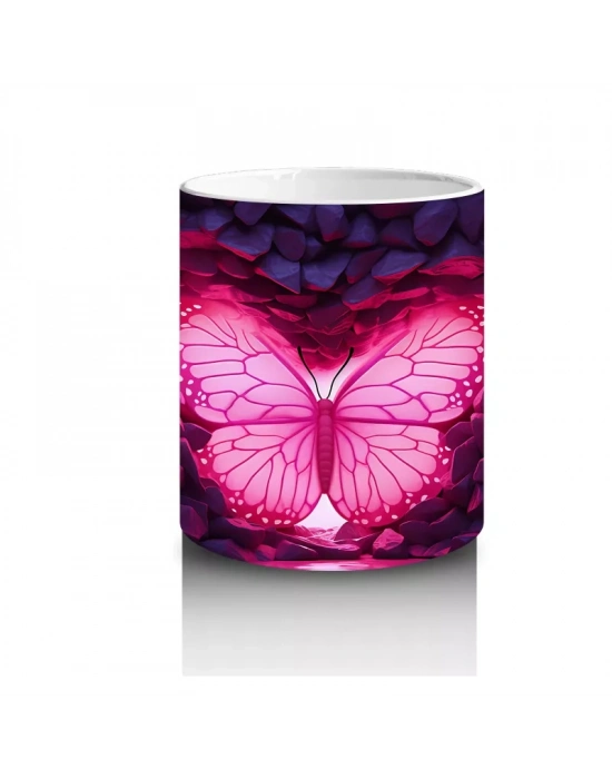 Mor Kristal Taşlar Arasında Parlayan Kelebek – Baskılı Kahve Kupası