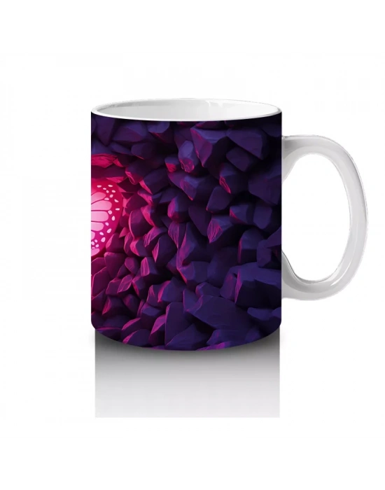 Mor Kristal Taşlar Arasında Parlayan Kelebek – Baskılı Kahve Kupası