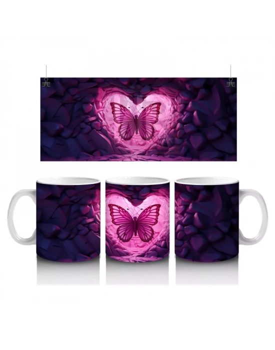 Mor Kristaller Arasında Parlayan Kelebek – Baskılı Kahve Kupası