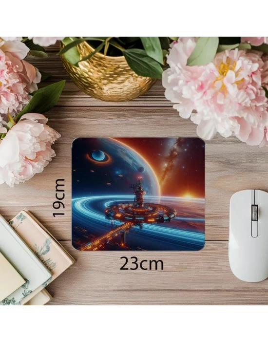 Mor Nebula Üzerinde Yüzen Astronot Mousepad - 19x23 cm 2 mm Dikdörtgen İthal Baskılı Mouse Pad