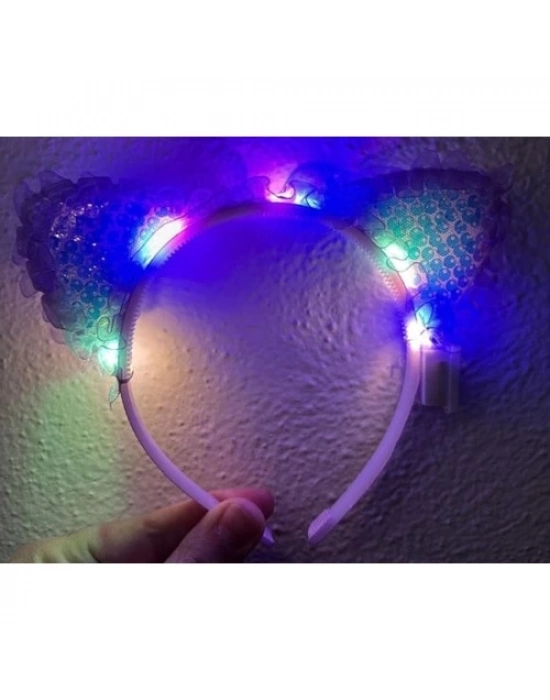 Mor Pullu Led Işıklı Kedi Kulak Taç