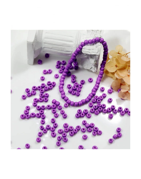 Mor Renk 4 mm Yaklaşık 1100 adet / 100 gram Cam Boncuk Oya Yazma Bileklik ve Kolye