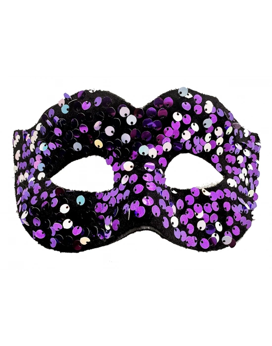 Mor Renk Arkadan Lastikli Pul Payet İşlemeli Balo After Parti Maskesi