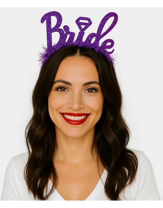 Mor Renk Bekarlığa Veda İtalik Yazı Alyanslı Bride Taç