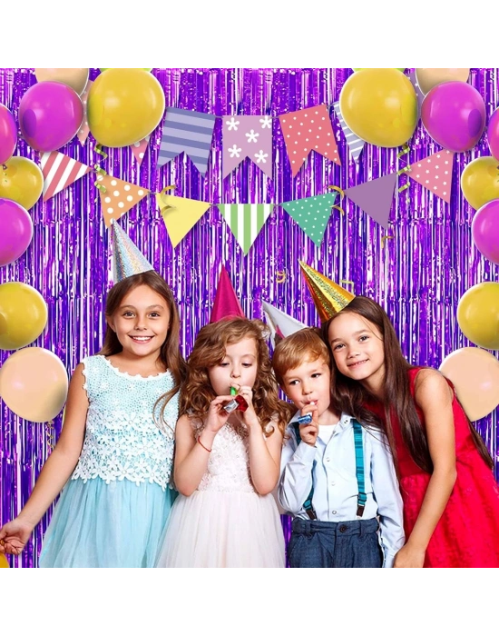 Mor Renk Ekstra Metalize Parlak Saçaklı Arka Fon Perde İthal A Kalite 1x2 Metre