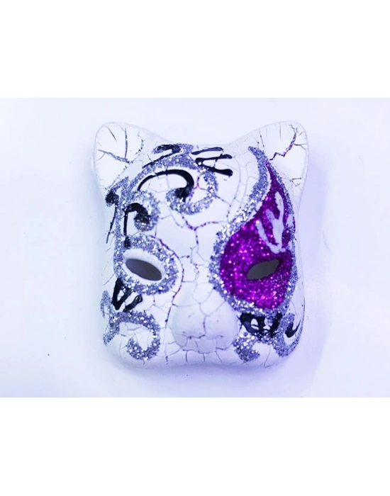 Mor Renk İşlemeli Seramik Malzemeden İmal Venedik Kedi Model Magnet