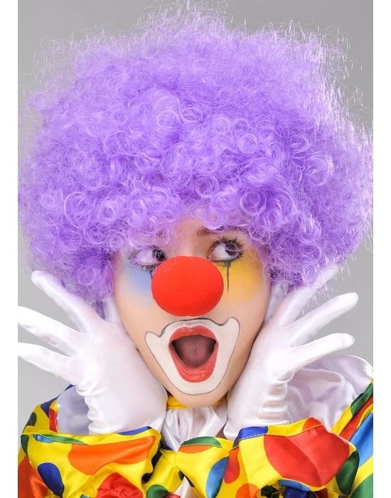 Mor Renk Kıvırcık Afro Bonus Peruk Takma Saç Ve Kırmızı Burun Seti