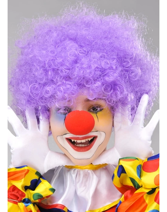 Mor Renk Kıvırcık Bonus Peruk ve Kırmızı Burun Seti