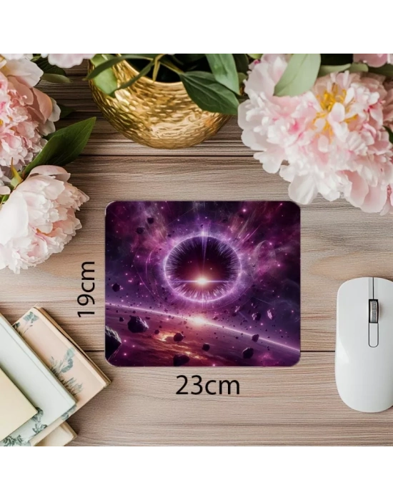 Mor Renkli Portal ve Asteroitli Mousepad - 19x23 cm 2 mm Dikdörtgen İthal Baskılı Mouse Pad