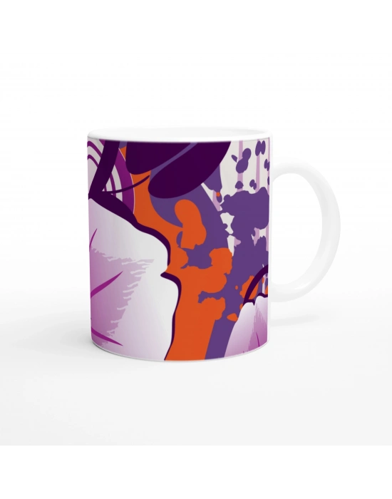 Mor & Turuncu Soyut Çiçek Desenli Kupa Bardak