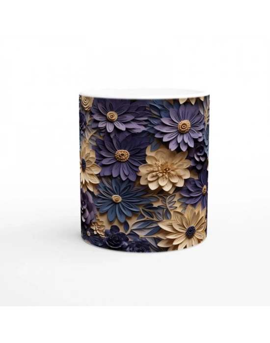 Mor ve Bej Katmanlı Çiçek Desenli Kupa Bardak