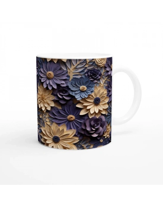 Mor ve Bej Katmanlı Çiçek Desenli Kupa Bardak