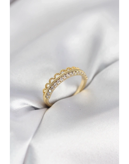 ® Motif Desenli Gold Renk Zirkon Taşlı Kadın Yüzük