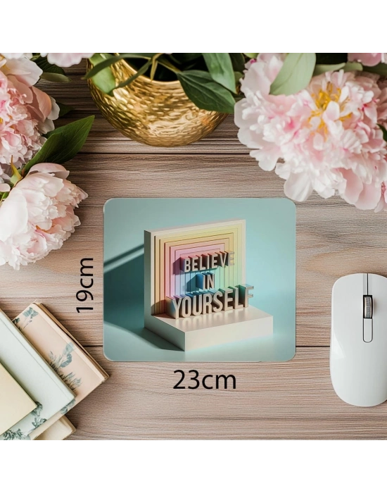Motivasyon Dolu 3D Mousepad – İnanç Sloganlı - 19x23 cm 2 mm Dikdörtgen İthal Baskılı Mouse Pad
