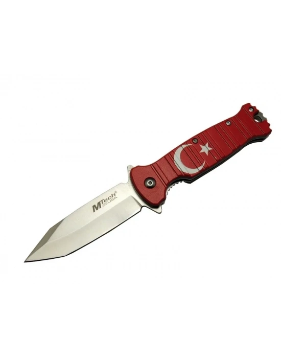 Mtech 4-8-4 Tc Kırmızı Kamp Çakı 21,5cm- Manuel, Ay Yıldız Desenli, Kemerlikli