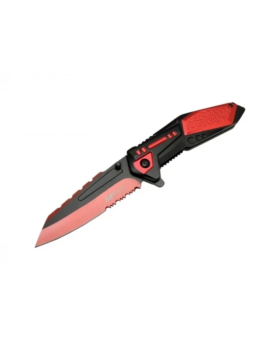 Mtech 4173 Kırmızı Kamp Çakı 21cm - Yarı Otomatik, Kemerlikli, Testere Detaylı