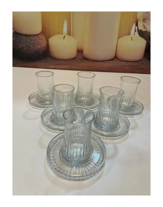 Müge 6lı Cam Çay Tabağı Çay Tabak Altlığı Royaleks-TG-2023