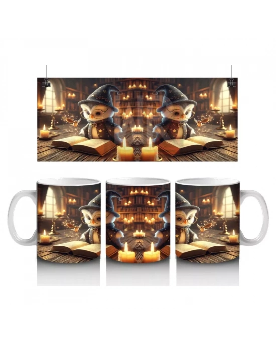 Mum Işığı ve Büyü Kitaplarıyla Gotik Cadı Masası Temalı Cadılar Bayramı Baskılı Kupa Bardak