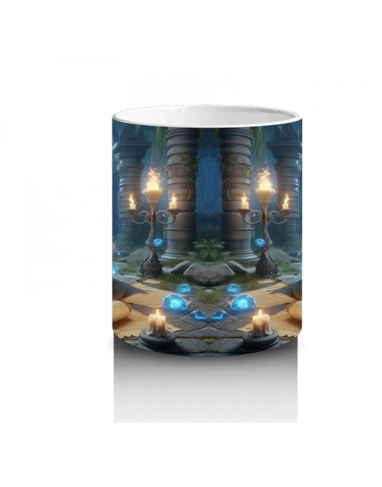 Mum Işığında Büyü Yapan Gotik Cadı Temalı Baskılı Kupa Bardak