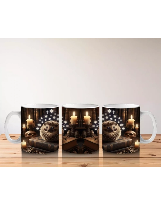 Mum Işığında Kafatası ve Kitaplarla Gotik Cadılar Bayramı Baskılı Kupa