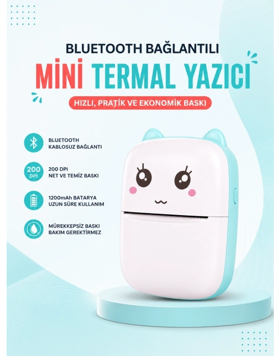 Mürekkepsiz Baskı Teknolojili Bluetooth Cep Yazıcısı