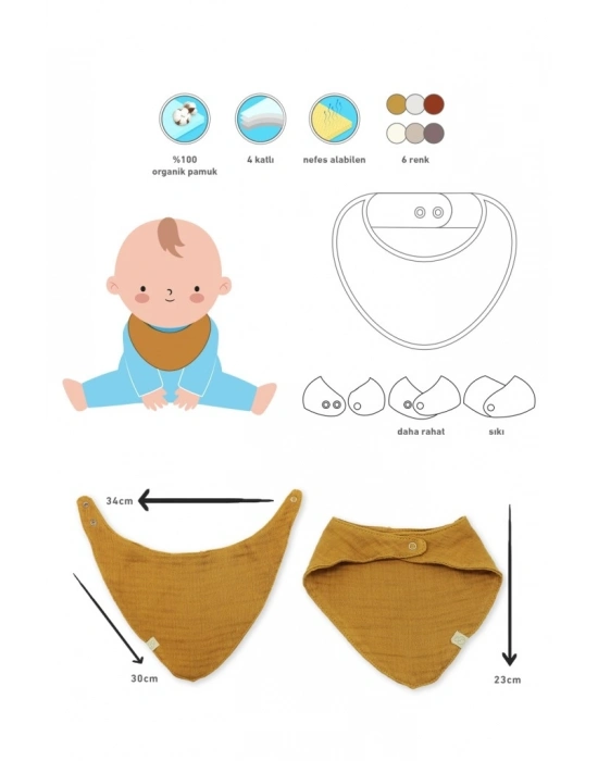 Müslin Fular Önlük 3Lü 60102 Kiremit Bej Hardal
