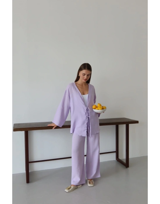 Müslin kumaş kimono lila pt