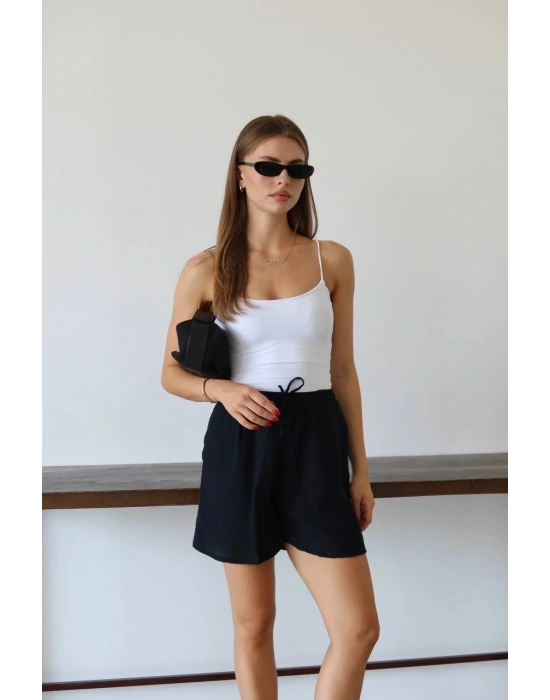Müslin kumaş şort bağcıklı siyah pt