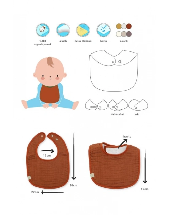 Müslin Önlük 3Lü 60101 Taş Ekru Antrasit