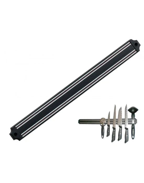 Mutfak Duvarına Monte Mıknatıslı Geniş Bıçak Tutucu Stand - 55 Cm - Siyah - Paslanmaz Çelik
