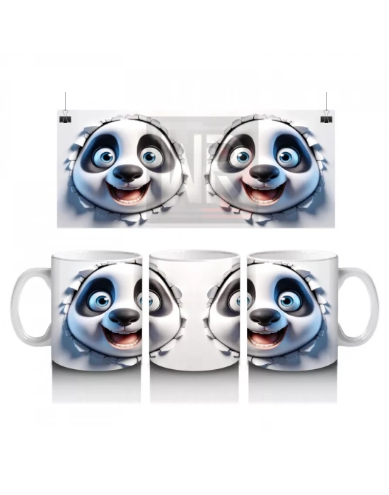 Mutlu İfade ile Bakan Panda Yüzleri – Baskılı Kahve Kupası