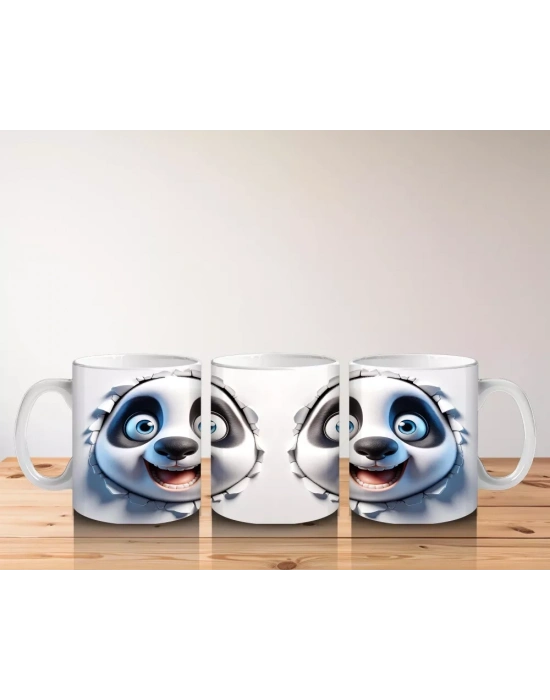 Mutlu İfade ile Bakan Panda Yüzleri – Baskılı Kahve Kupası
