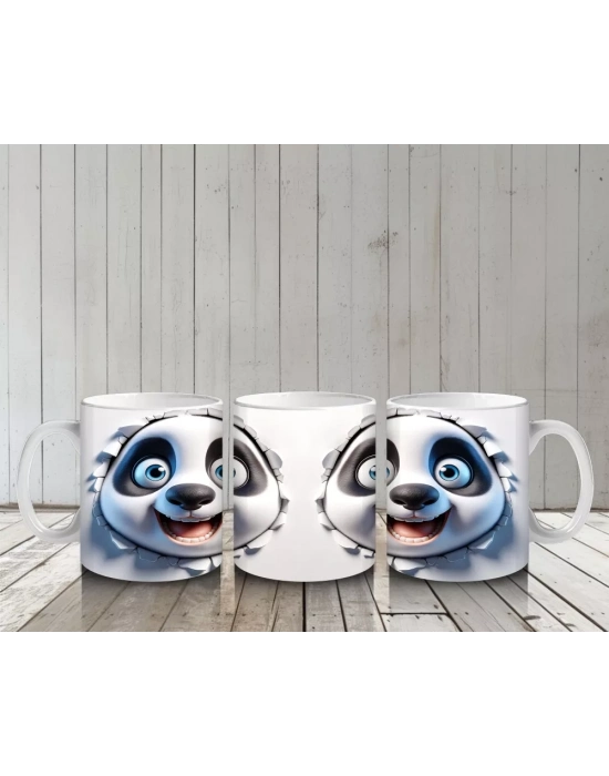 Mutlu İfade ile Bakan Panda Yüzleri – Baskılı Kahve Kupası