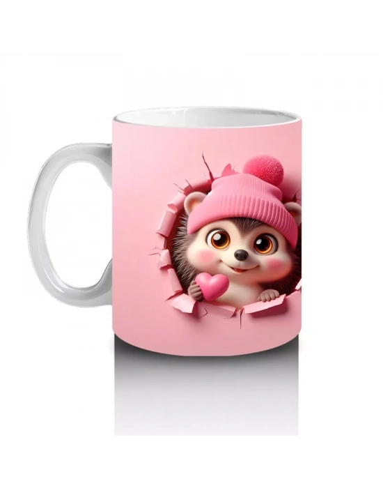 Mutlu İfade ile Bakan Tatlı Kirpi Kız Maskot – Baskılı Kahve Kupası