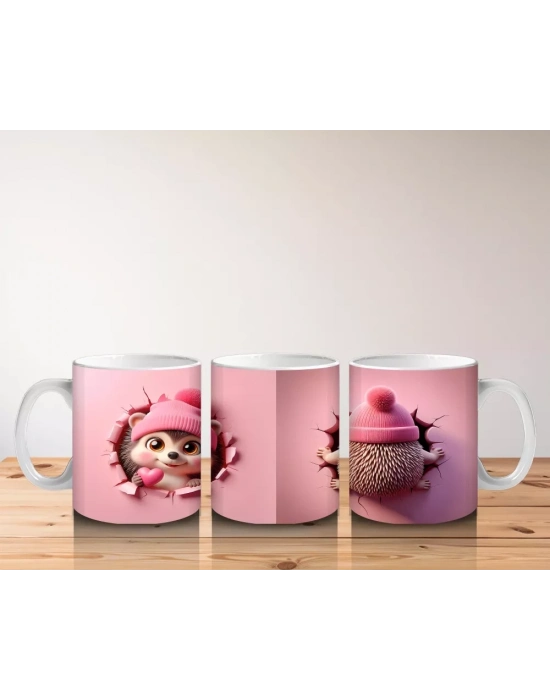 Mutlu İfade ile Bakan Tatlı Kirpi Kız Maskot – Baskılı Kahve Kupası