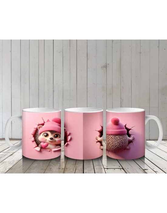 Mutlu İfade ile Bakan Tatlı Kirpi Kız Maskot – Baskılı Kahve Kupası