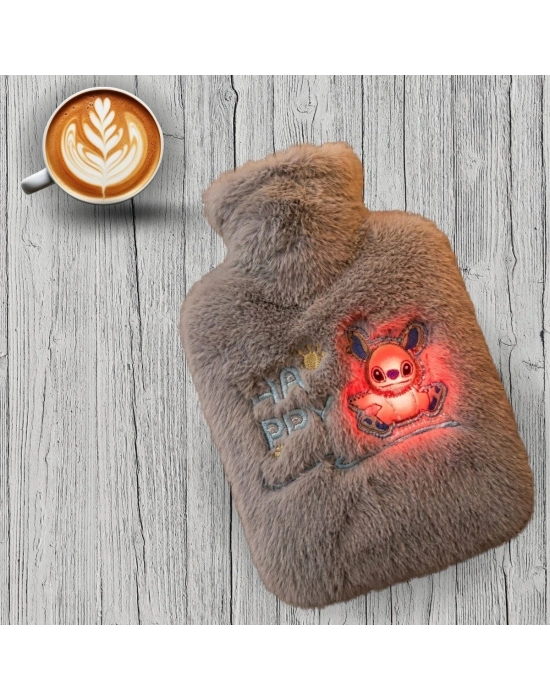 ® Mutlu Robot Hayvan Figürlü Gri Peluş Sıcak Su Torbası 1 Lt – Yumuşak Kılıf, Uzun Süre Sıcak Tutan Termal Su Torbası