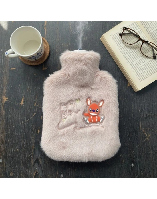 ® Mutlu Robot Hayvan Figürlü Pembe Peluş Sıcak Su Torbası 1 Lt – Yumuşak Kılıf, Uzun Süre Sıcak Tutan Termal Su Torbası