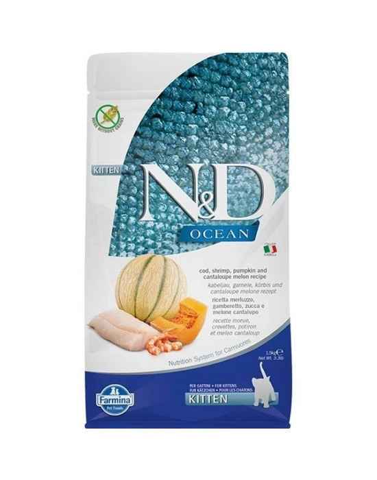 N&D Ocean Morina Balık Karides ve Kavunlu Yavru Kedi Maması 1.5 Kg