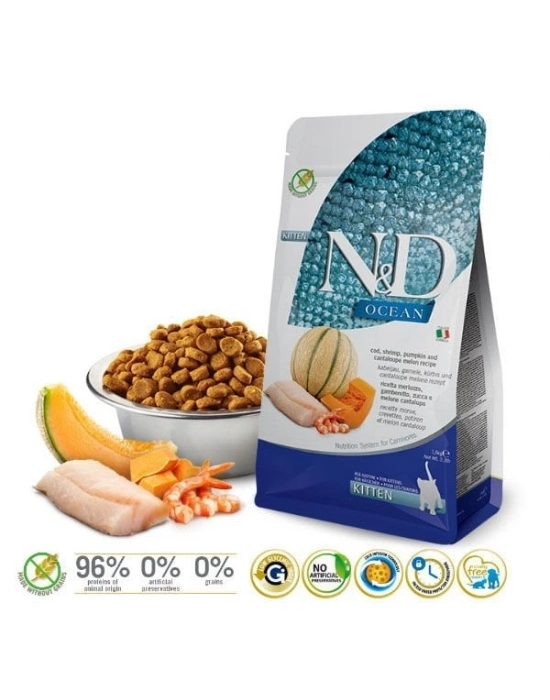 N&D Ocean Morina Balık Karides ve Kavunlu Yavru Kedi Maması 1.5 Kg