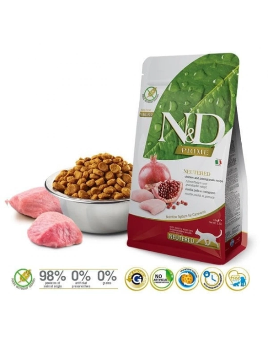 N&D Prime Tavuk ve Narlı Kısırlaştırılmış Kedi Maması 1.5 Kg