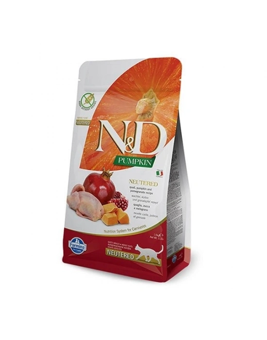 N&D Pumpkin Balkabaklı Bıldırcın ve Narlı Kısırlaştırılmış Kedi Maması 1.5 Kg