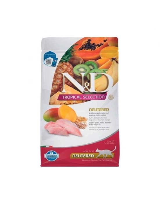 N&D Tropical Selection Sterilised Tavuklu Kısırlaştırılmış Yetişkin Kedi Maması 1.5 Kg
