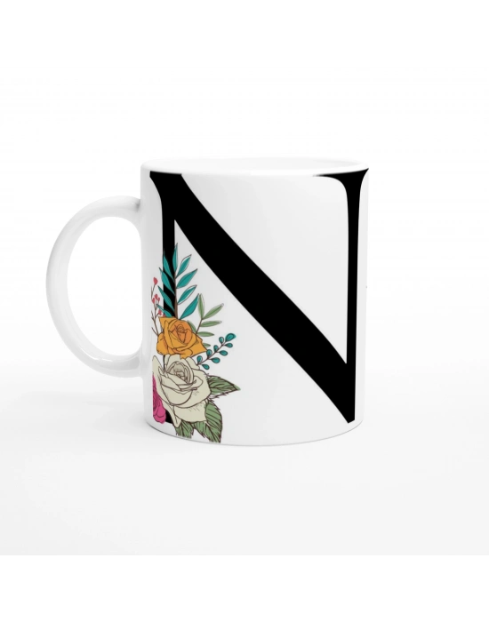 N Harfi Çiçek Motifli Kupa Bardak