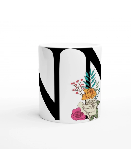 N Harfi Çiçek Motifli Kupa Bardak