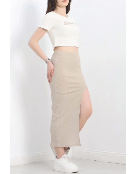 Nakışlı etekli takım bej beyaz s3899