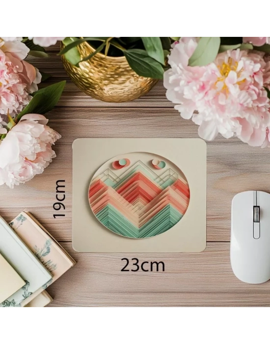 Nane Yeşili ve Mercan Üçgen Mousepad - 19x23 cm 2 mm Dikdörtgen İthal Baskılı Mouse Pad