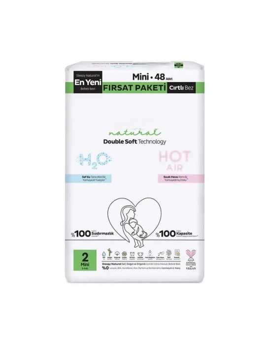Natural Double Soft Bebek Bezi Fırsat Paketi 2 Beden 48 Adet