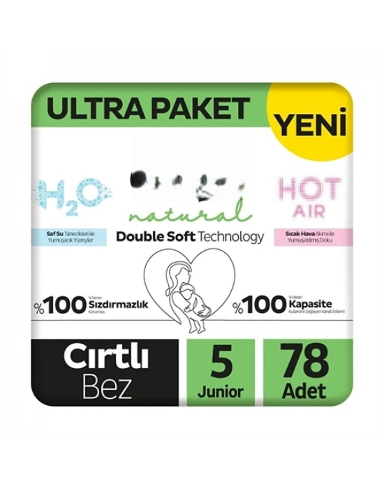 Natural Double Soft Bebek Bezi Ultra Paket 5 Beden 78 Adet