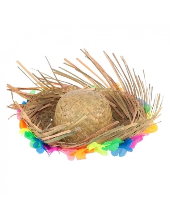 Natural Renkli Püsküllü Örme Hasır Hawaii Şapka